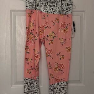 Floral Pink Leggings with Polka Dot Waistband